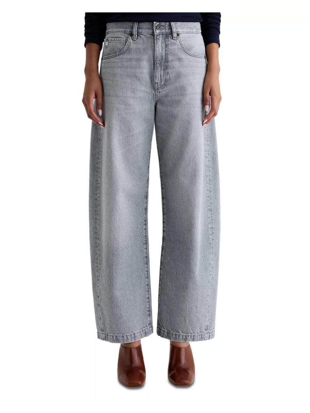 245$ AG Hattie Barrel Leg Jeans High Rise Women's Size 25 Al Fresco Gray